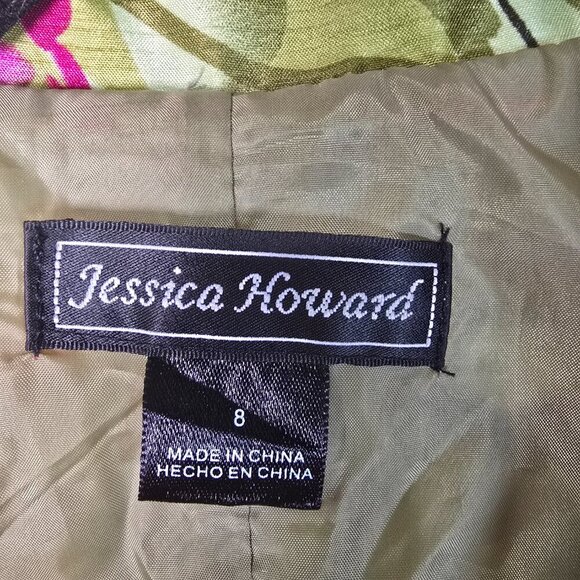 JESSICA HOWARD WRAP STYLE SWING DRESS, SLEEVELESS GREEN WITH PURPLE FLOWERS SZ 8 - Picture 4 of 8